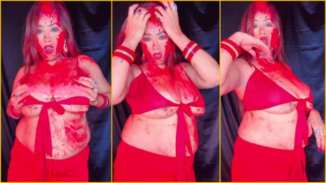 Moumi Coverd in Red Gulal Latest Showing Boobs App Content